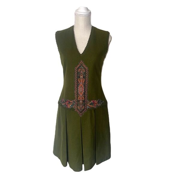 Vintage Handmade Drop Waist Dress with Appliqué & Crochet Accents - Picture 2 of 15